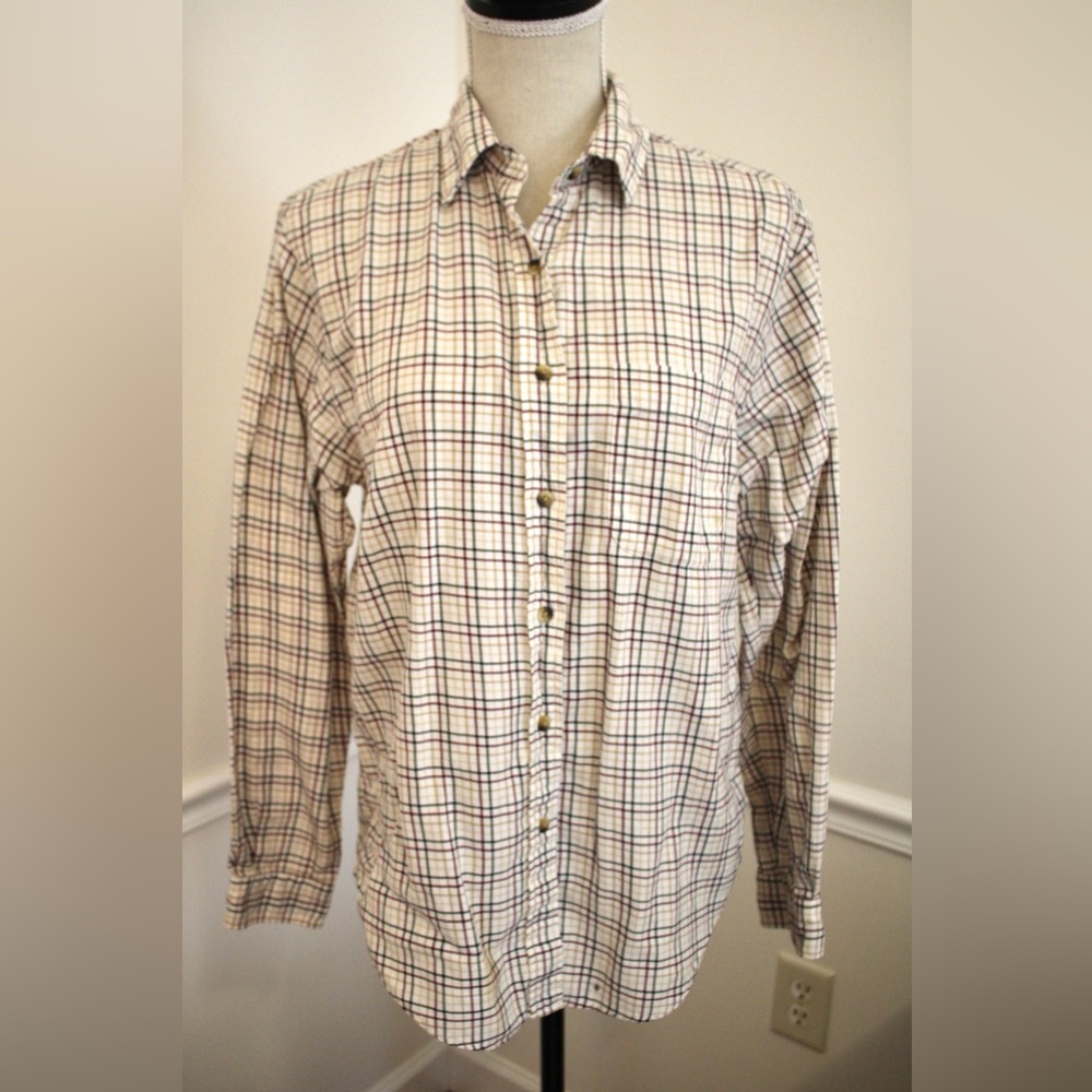VTG Land’s End Classic Plaid Women's Button Down Blouse LS Shirt Top